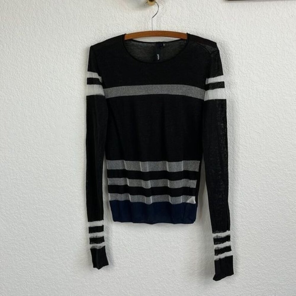 EDUN Knit Striped Sheer Panel Top